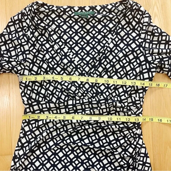 Lauren Ralph Lauren V-Neck Faux Wrap Dress Navy White Size 6 - Picture 12 of 15